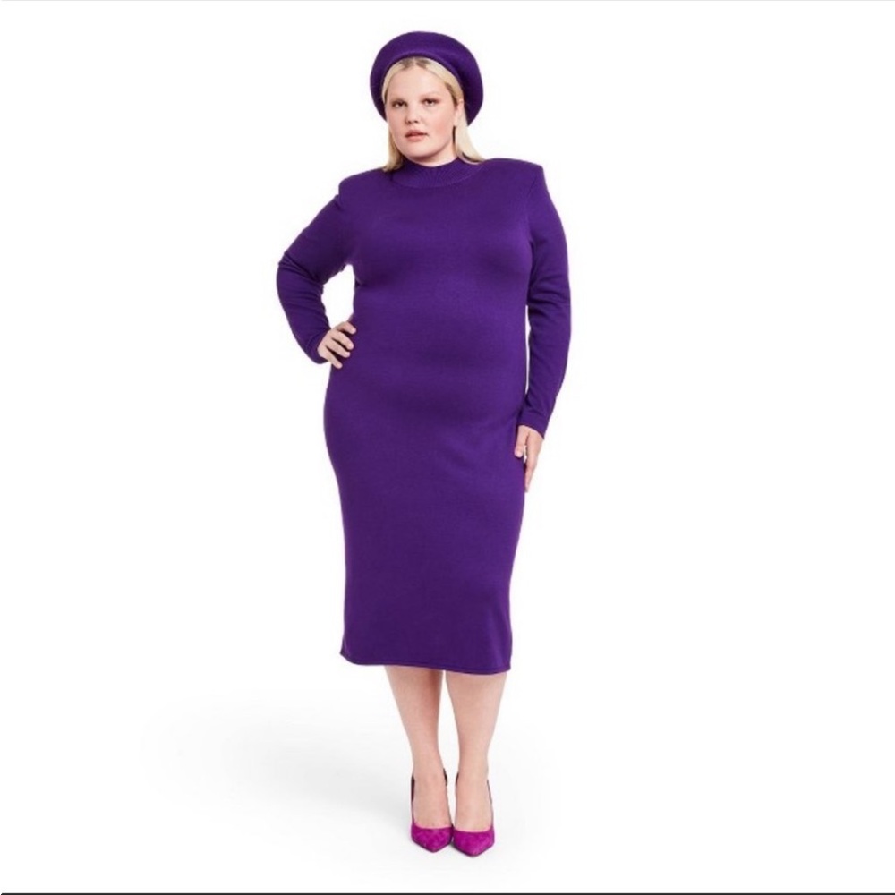 NWT Sergio Hudson x Target Purple  Strong Shoulder Sweater Midi Dress